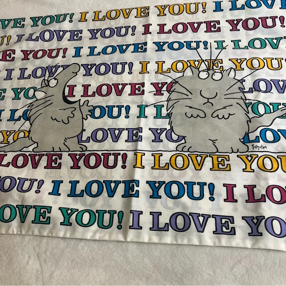 Sandra Boynton VTG Pillowcase I LOVE YOU! Grey Cats Martex 1989